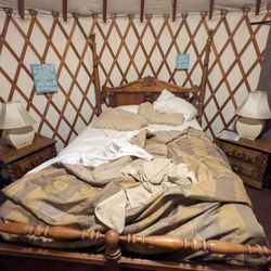 Lupin Lodge - The bed in our yurt, clearly unmade and not used for sleeping