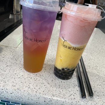 Tea Be Honest - Pineapple galaxy tea and a strawberry and mango blended with boba pearls. Delish! - Bubble Tea Near Me - Cathedral City, California Tea Be Honest - Pineapple galaxy tea and a strawberry and mango blended with boba pearls. Delish! - Bubble Tea Near Me - Cathedral City, California