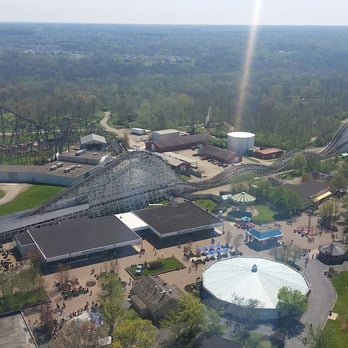 Racer - All of Racer's dual-track layout in yet another stunning aerial photo! (damn I'm good) - Amusement Parks Near Me - Kings Mills, Ohio