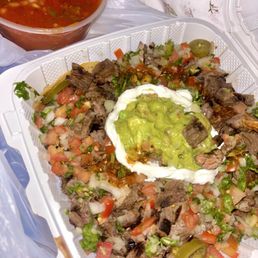 Carne Asada Nachos, 12 oz spicy salsa
