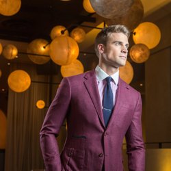 BALANI Custom Suits Houston - Custom Berry Sport Coat with Navy Pipe Ticket Pocket and Patch Pockets - Balani Custom Clothiers