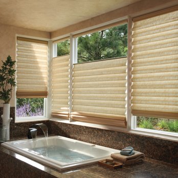 Aloha Blinds & Designs - Roman Shades:  Vignette Roman Shades with Top down Bottom up for the bath area provide light control & privacy. - Shades & Blinds Near Me - Bend, Oregon