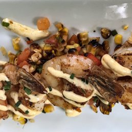 Blackened Cajun shrimp with roasted corn appetizer Blackened Cajun shrimp with roasted corn appetizer