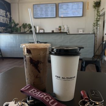 Vibe-N-Thrive - Protein mocha iced coffee & Protein house coffee (hot) - Waffles Near Me - El Paso, Texas
