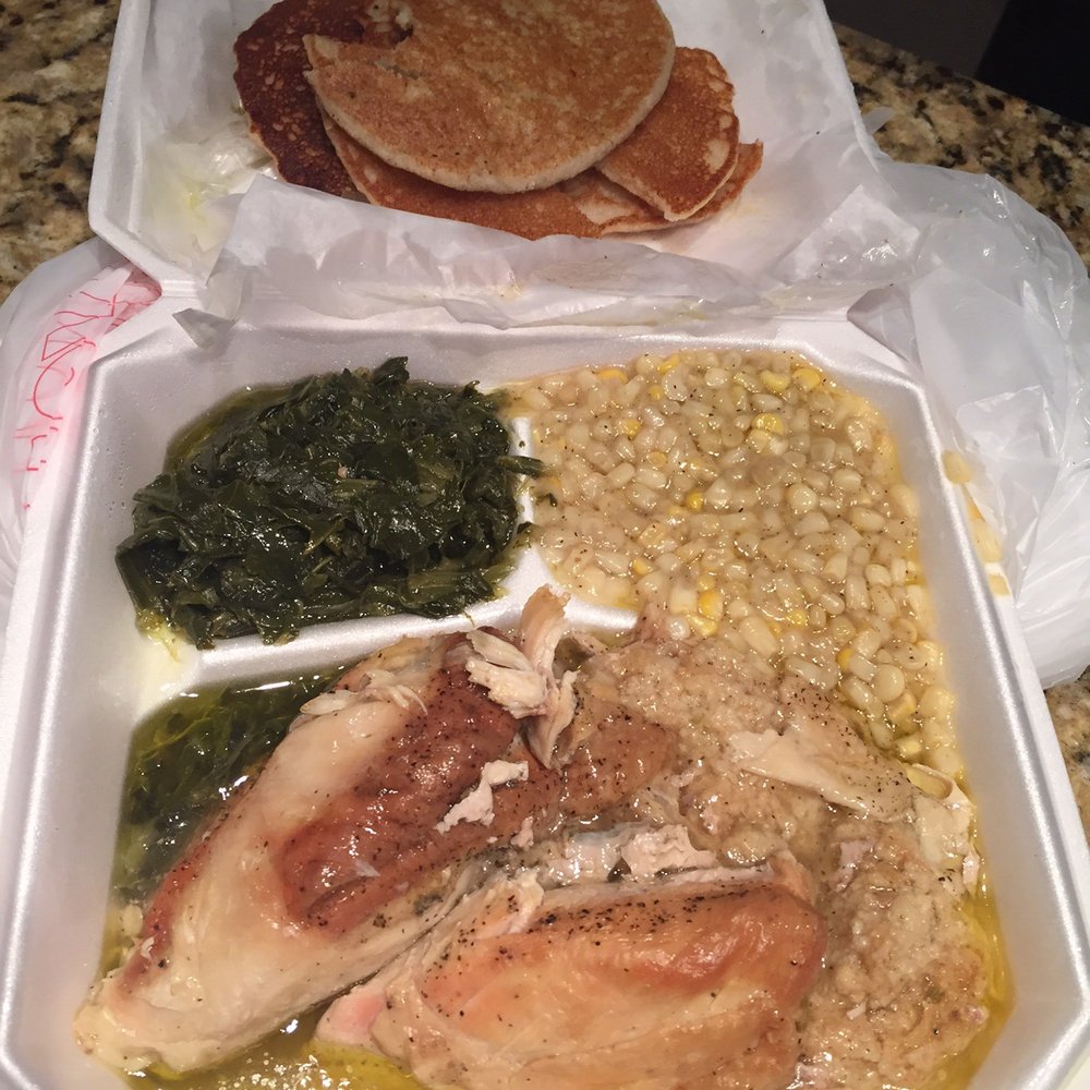 Eagles Restaurant - Sunday Plate: chicken and dressing, fried corn, and collard greens - Soul Food Near Me - Birmingham, Alabama Eagles Restaurant - Sunday Plate: chicken and dressing, fried corn, and collard greens - Soul Food Near Me - Birmingham, Alabama