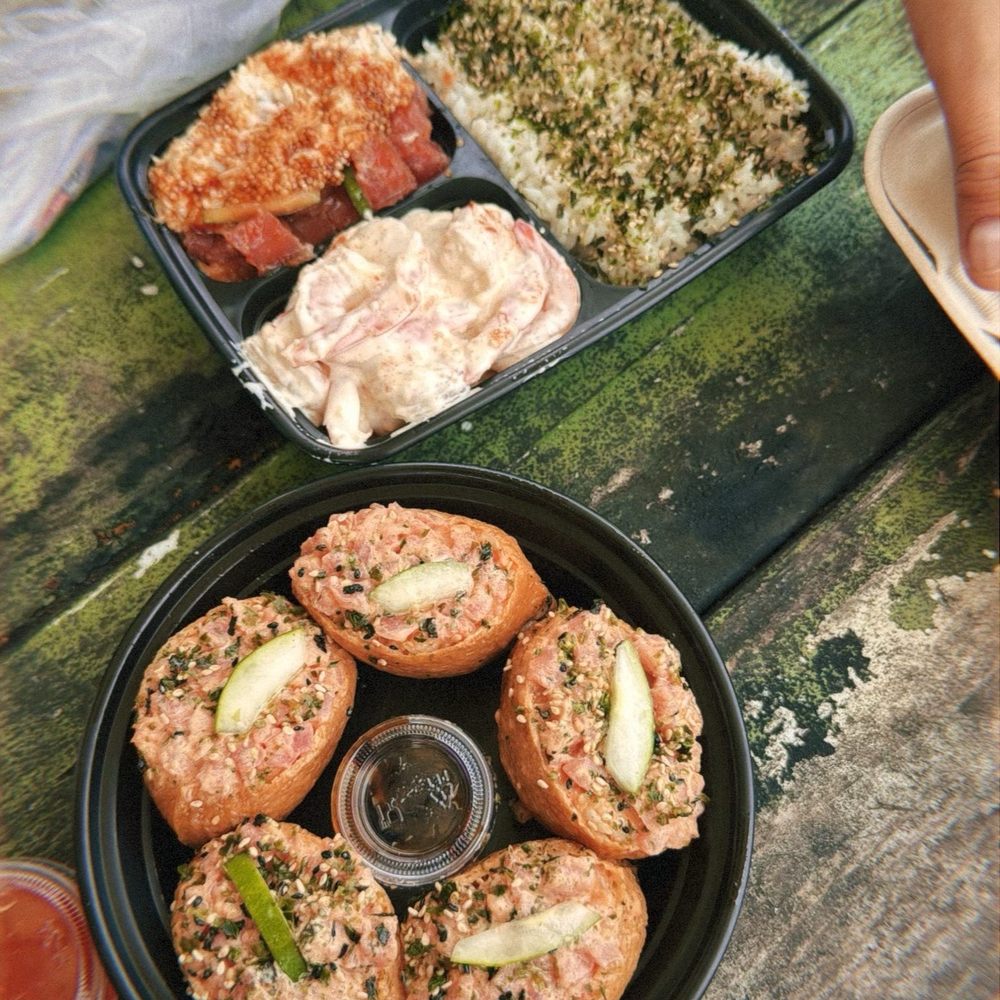 K.Bay Bros - 2 choice poke ( pa'ina and garlic shrimp) and spicy ahi inari bomb. - Seafood Near Me - Kaneohe, Hawaii K.Bay Bros - 2 choice poke ( pa'ina and garlic shrimp) and spicy ahi inari bomb. - Seafood Near Me - Kaneohe, Hawaii
