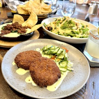 Fuego - Crab Cakes, Choriqueso & Side Fuego Salad were good! - Mexican Near Me - Long Beach, California
