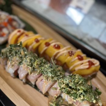 Niko Sushi Chefs - Top: Salvador Mango Roll Bottom: Jalisco Roll - Sushi Bars Near Me - La Habra, California Niko Sushi Chefs - Top: Salvador Mango Roll Bottom: Jalisco Roll - Sushi Bars Near Me - La Habra, California