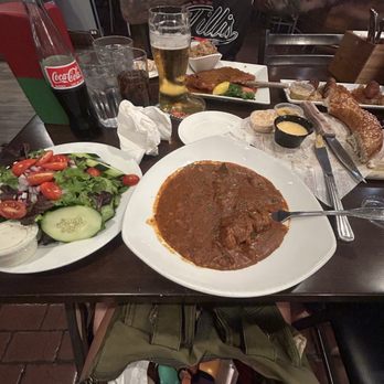 Biergarten at Old World - Mama Ritas Beef Goulash Stew Country House Romaine Lettuce Salad Bavarian Pretzel - German Near Me - Huntington Beach, California Biergarten at Old World - Mama Ritas Beef Goulash Stew Country House Romaine Lettuce Salad Bavarian Pretzel - German Near Me - Huntington Beach, California
