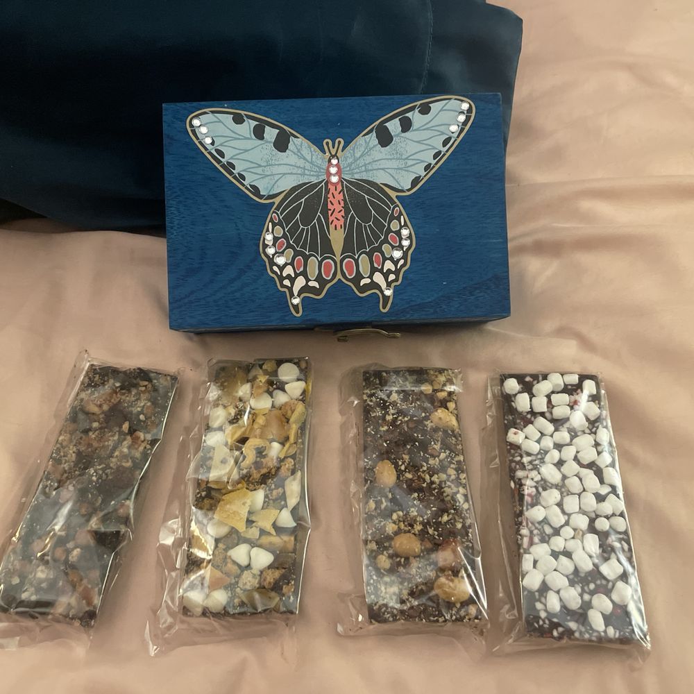 Menchaca Chocolates - Decorated wooden box with custom chocolate bars. - Chocolatiers & Shops Near Me - Santa Barbara, California Menchaca Chocolates - Decorated wooden box with custom chocolate bars. - Chocolatiers & Shops Near Me - Santa Barbara, California
