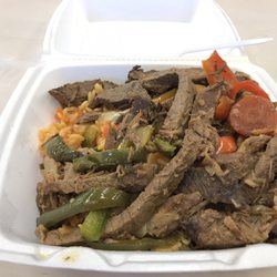 Seabra Foods - The delicious Homestyle Stir-fried beef with peppers and Portuguese rice was made from scratch. Very authentic. Only $6.99 per pound.