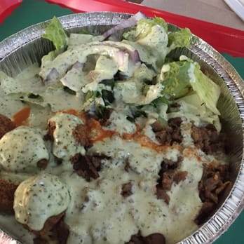 Halal Corner - "Crazy" plate with falafel and gyro meat! Spicy dressing was so delicious! - Halal Near Me - Austin, Texas