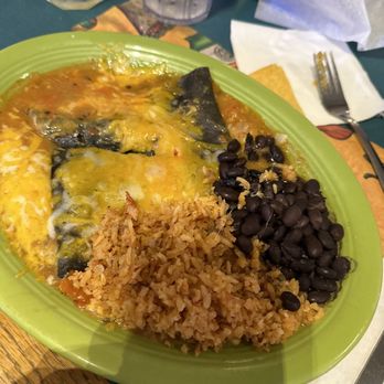 Cactus Flower Restaurant - Blue corn cheese enchilada plate with 1/2 and 1/2 green chile - Mexican Near Me - Pueblo, Colorado Cactus Flower Restaurant - Blue corn cheese enchilada plate with 1/2 and 1/2 green chile - Mexican Near Me - Pueblo, Colorado