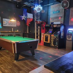 Inside, pool table and video machines.