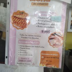 Panadería Vásquez - Menú de almuerzo