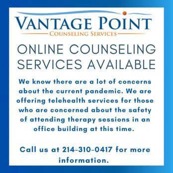 Vantage Point Counseling Services - We know that there is shelter in place but we are here to help with the stress of his time. Call us today to learn more - Sex Therapists Near Me - Dallas, Texas Vantage Point Counseling Services - We know that there is shelter in place but we are here to help with the stress of his time. Call us today to learn more - Sex Therapists Near Me - Dallas, Texas