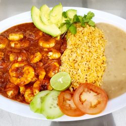 Mariscos los pulpitos mix - Camarones al gusto con arroz y frijol