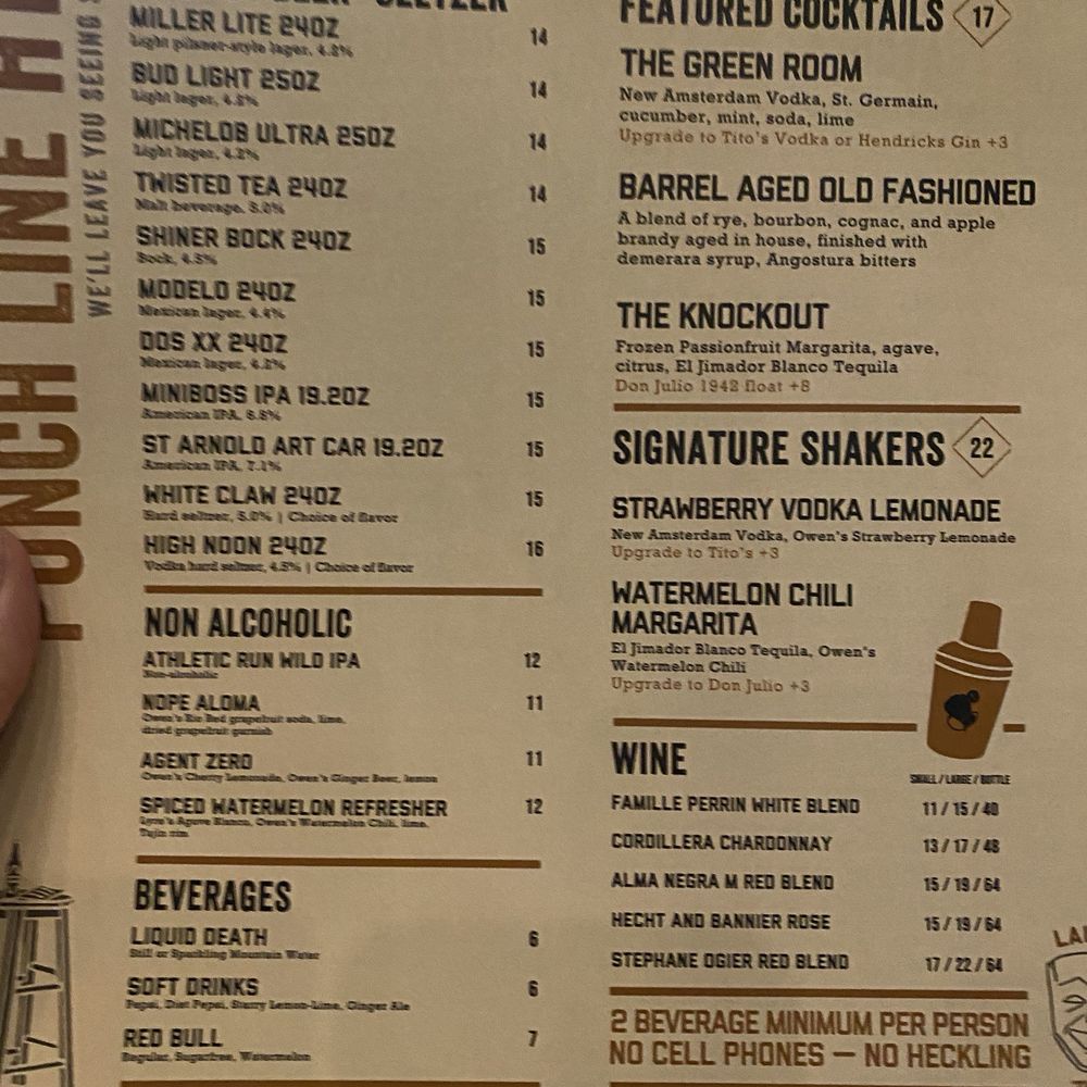 Punch Line - Menu - Comedy Clubs Near Me - Houston, Texas Punch Line - Menu - Comedy Clubs Near Me - Houston, Texas