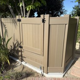 Pool equipment enclosure with half gate to access electrical panel. Pool equipment enclosure with half gate to access electrical panel.