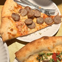 Empire Slice House - Cheese pizza with a side of sausage
