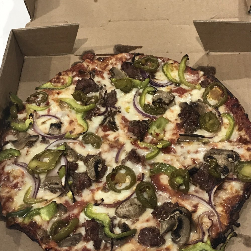 Clockwork Pizza - Advise to order this in LARGE to enjoy: Cauliflower crust, sausage, peppers, onion, mushrooms, and jalapeños - Pizza Near Me - Tempe, Arizona Clockwork Pizza - Advise to order this in LARGE to enjoy: Cauliflower crust, sausage, peppers, onion, mushrooms, and jalapeños - Pizza Near Me - Tempe, Arizona