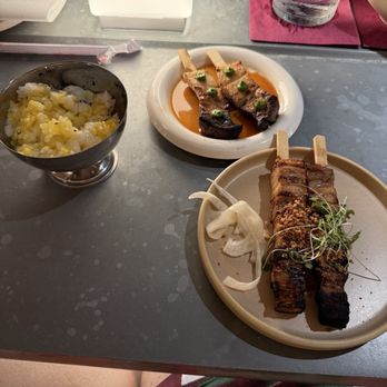 Hakucho - Pork belly and mushroom skewers. Gohan with egg. - Izakaya Near Me - Lakeland, Florida Hakucho - Pork belly and mushroom skewers. Gohan with egg. - Izakaya Near Me - Lakeland, Florida