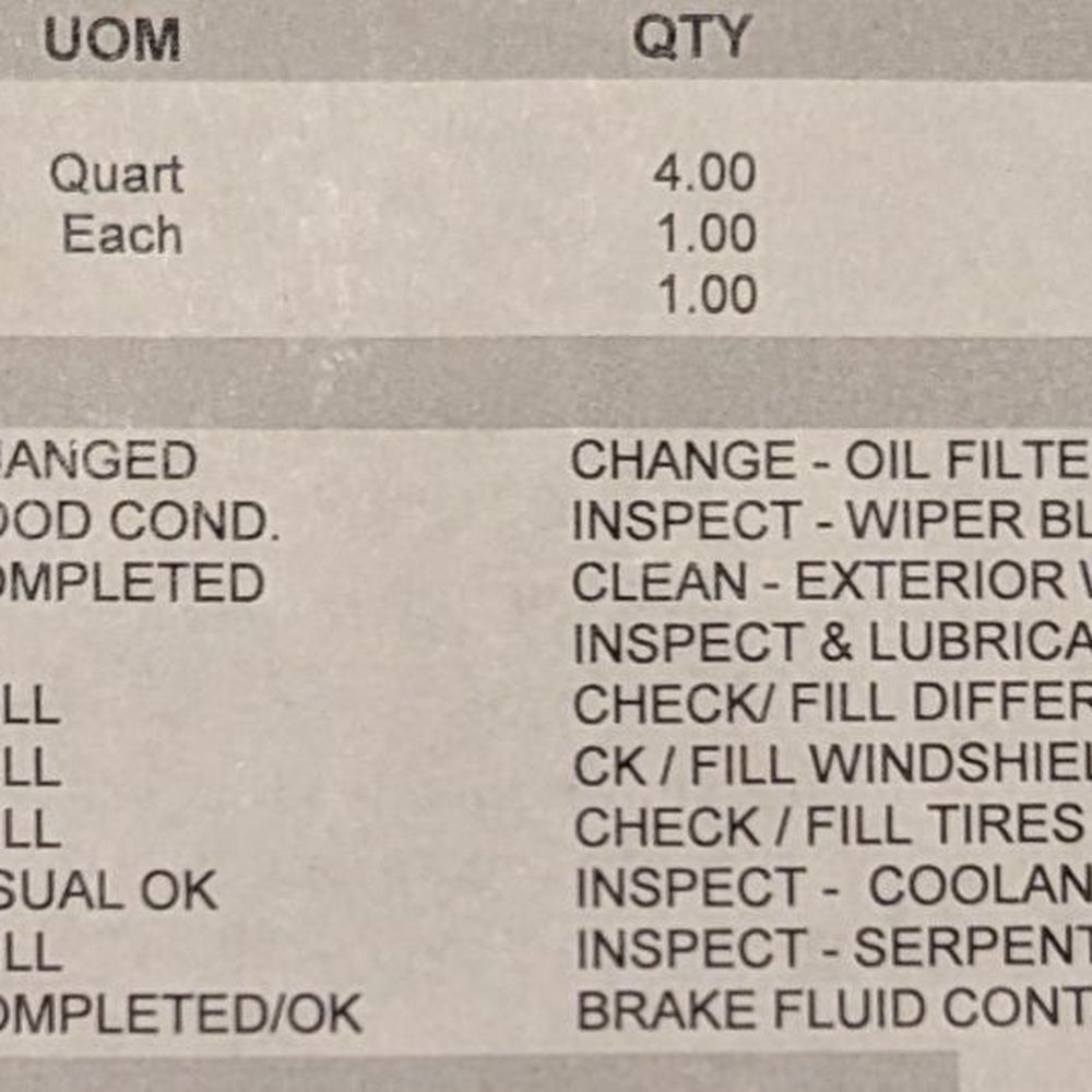 Jiffy Lube - Invoice from Jiffy Lube. - Oil Change Stations Near Me - Lake Hallie, Wisconsin