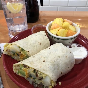 The Reyn - Breakfast burrito and side of fruit - American Near Me - Pasadena, California The Reyn - Breakfast burrito and side of fruit - American Near Me - Pasadena, California