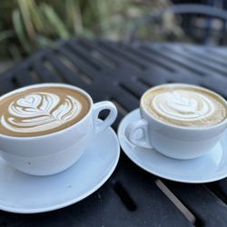 Bloom Coffee & Kitchen - Large Mocha and medium Vanilla Latte