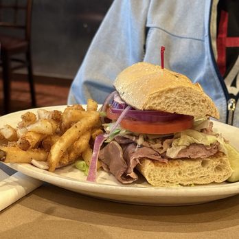 Dancing Tomato Caffé - Beef sandwich and fries - Italian Near Me - Yuba City, California Dancing Tomato Caffé - Beef sandwich and fries - Italian Near Me - Yuba City, California