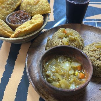 Dakar Street Food - Fataya Fish and side of jollof - Senegalese Near Me - Houston, Texas