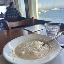 Creamy clam chowder and a wonderful view Creamy clam chowder and a wonderful view