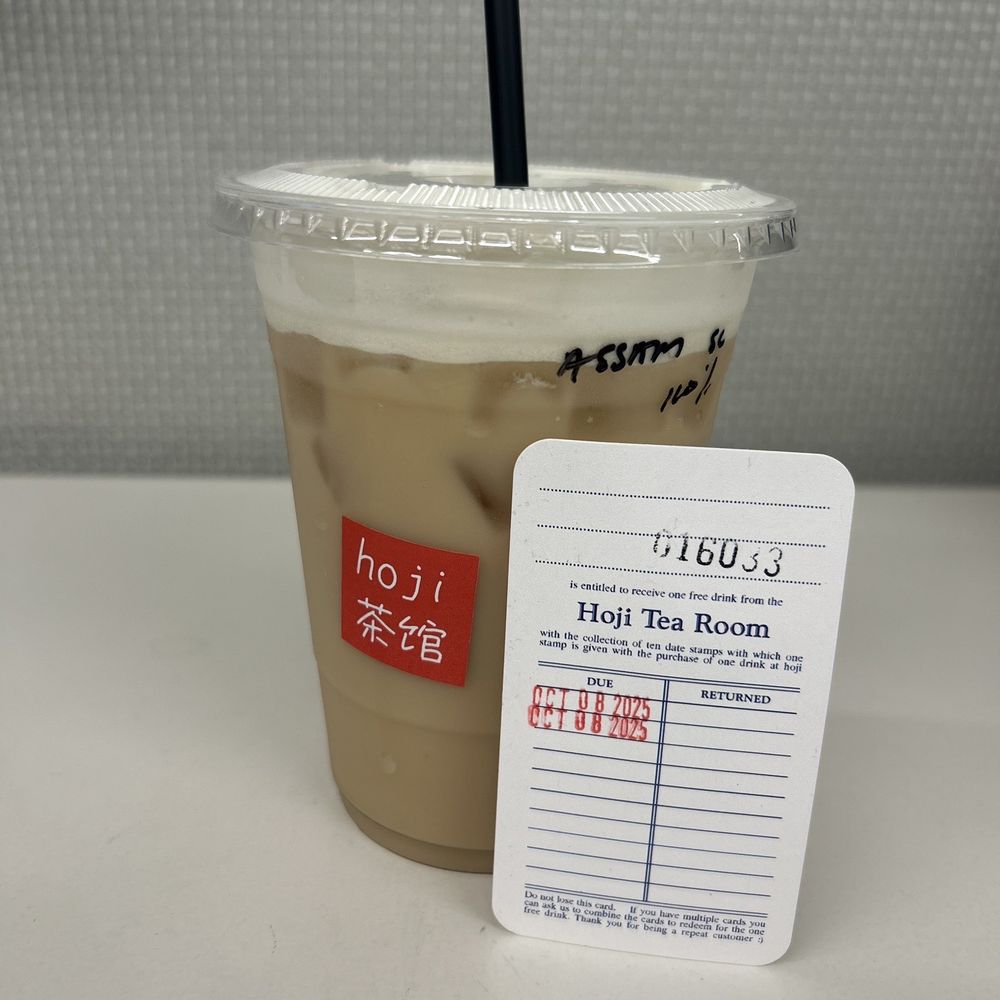 Hoji - cutest stamp card! resembling a library card - Bubble Tea Near Me - Redlands, California
