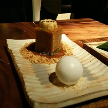 Zuma - Green tea and banana cake with coconut ice cream (not a big fan, cake was too sweet, and I don't like the texture) - Sushi Bars Near Me - New York, New York Zuma - Green tea and banana cake with coconut ice cream (not a big fan, cake was too sweet, and I don't like the texture) - Sushi Bars Near Me - New York, New York