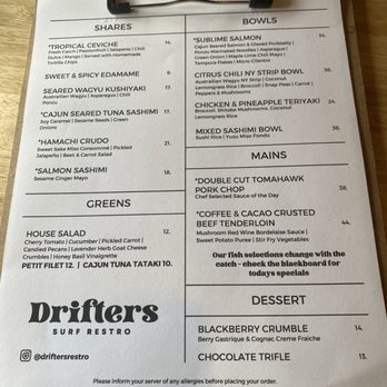 Drifters Surf Restro - The menu - Caribbean Near Me - Indian Harbour Beach, Florida Drifters Surf Restro - The menu - Caribbean Near Me - Indian Harbour Beach, Florida