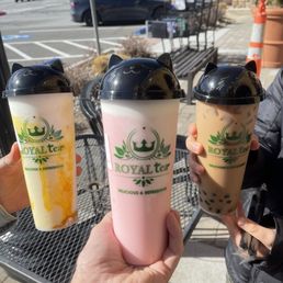 Middle - Raspberry-cheese Ice Tea Right - Traditional Milk Tea Left - Coconut Mango Tea Middle - Raspberry-cheese Ice Tea Right - Traditional Milk Tea Left - Coconut Mango Tea