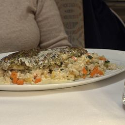 Pistachio crusted cod w rice n vegs