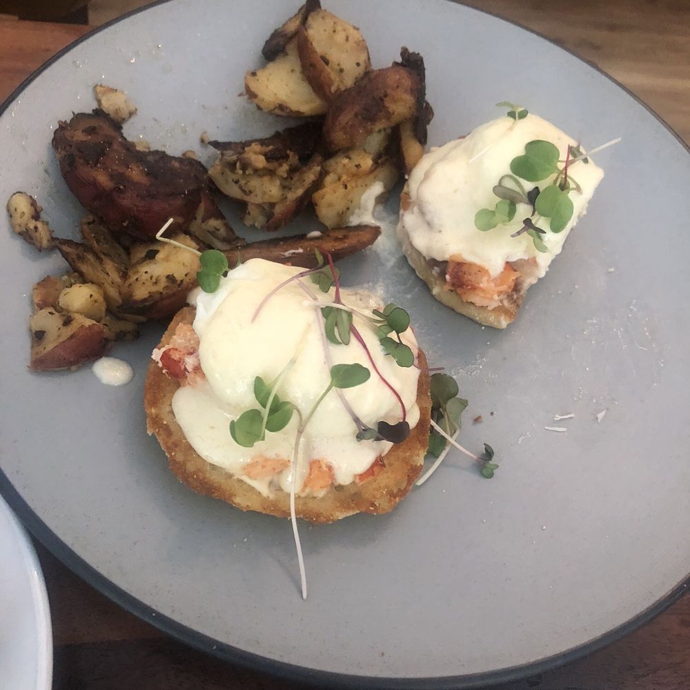 Clear Sky Cafe - Lobster Benedict with roasted potatoes. Delicious - New American Near Me - Clearwater, Florida
