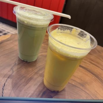 Le Reveil Coffee - Large Iced Matcha w/ Vanilla Syrup & Large Iced Turmeric Latte - Coffee & Tea Near Me - New York, New York