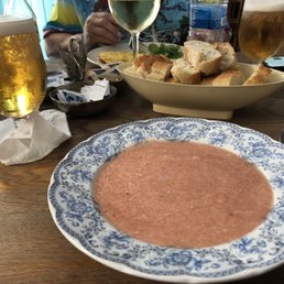 Melon & tomato gaspacho. Very good fresh bread. Melon & tomato gaspacho. Very good fresh bread.