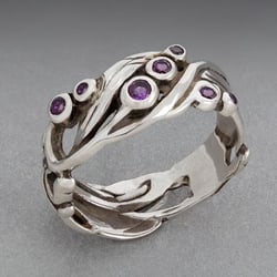 Peter Bailey Designs - Silver and amethyst Art Nouveau leaf design