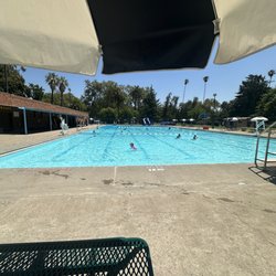 Clunie Pool - Tables with umbrellas