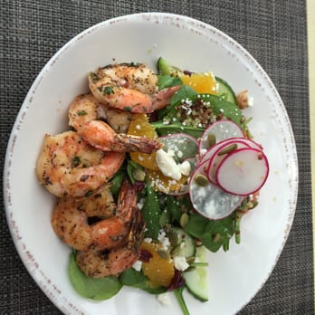 Chandler's Oceanfront Dining - Spinach salad + "jumbo" garlic  prawns - New American Near Me - Carlsbad, California