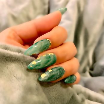Nailogy Lab - May did my nails and made them look like real jade with gold flecks. Perfect for St. Patrick's Day! So beautiful! - Nail Salons Near Me - Placentia, California Nailogy Lab - May did my nails and made them look like real jade with gold flecks. Perfect for St. Patrick's Day! So beautiful! - Nail Salons Near Me - Placentia, California