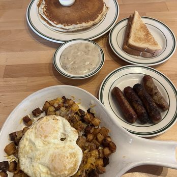 Lumberjacks - Overall 4/5 stars Country fried chicken skillet, eggs and gravy (only the side) order of pancakes and side of sausage links - American Near Me - North Las Vegas, Nevada