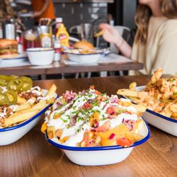The Burger Shop Co - (Left to Right) Chilli Fries, Nacho Fries, Bacon Fries