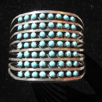 American Antique Mall - Zuni bracelet with "snake eye" or "birds eye" turquoise set in sterling silver - Antiques Near Me - Tucson, Arizona