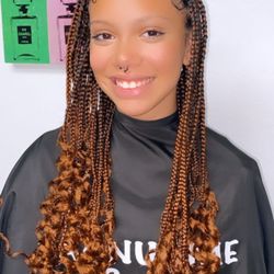 Anume Salon - Medium braids boho curls at ends only