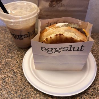 Eggslut - 6/6/26 FYI. Vanilla crème cold brew. Too sweet. Sausage, egg & cheese sandwich. - Breakfast & Brunch Near Me - Las Vegas, Nevada Eggslut - 6/6/26 FYI. Vanilla crème cold brew. Too sweet. Sausage, egg & cheese sandwich. - Breakfast & Brunch Near Me - Las Vegas, Nevada