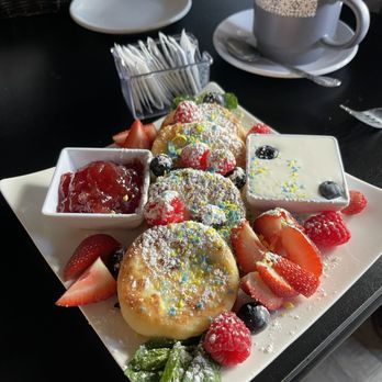 Galicia Restaurant - 12. Pancakes with Raspberry Jam and Fresh Raspberry - Breakfast & Brunch Near Me - Spencerport, New York Galicia Restaurant - 12. Pancakes with Raspberry Jam and Fresh Raspberry - Breakfast & Brunch Near Me - Spencerport, New York